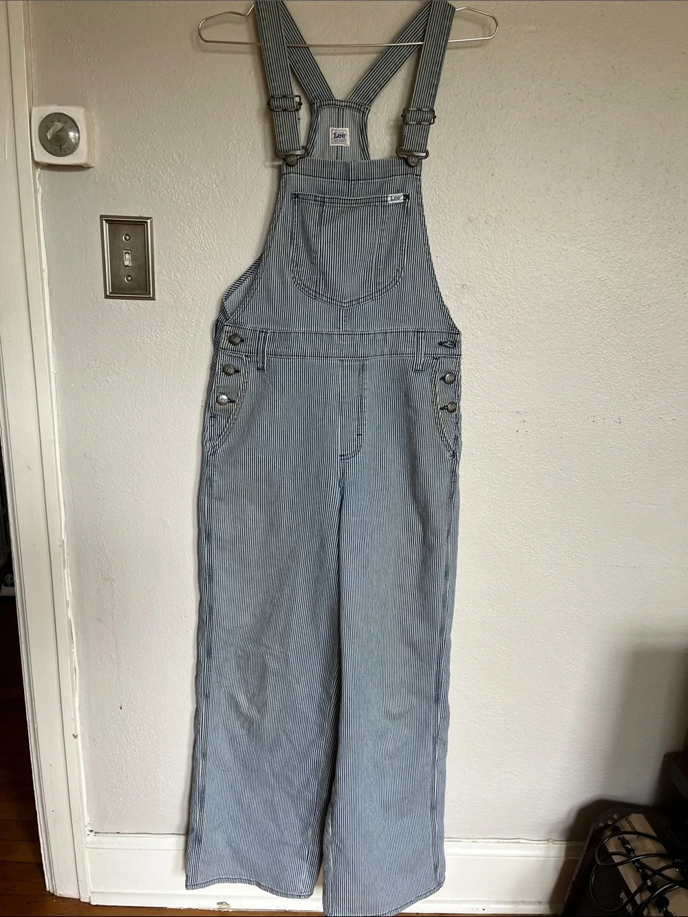 Lee Light Blue Pinstriped Denim Overalls - Picture 1 of 4